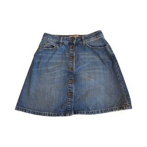 Zara Blue A-Line Button Front Cotton Distressed Denim Mini Skirt Size Medium